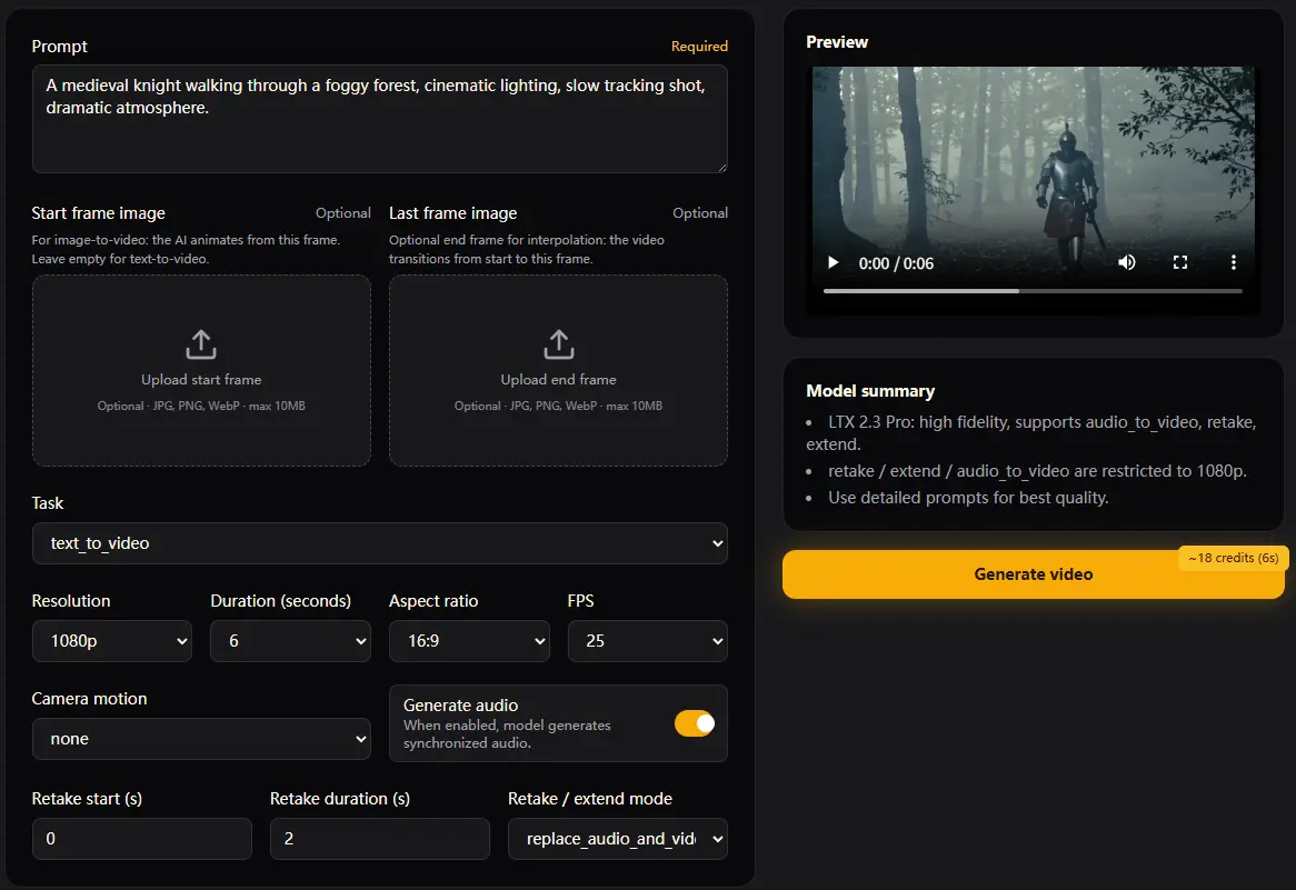Progress and status while LTX 2.3 generates the video